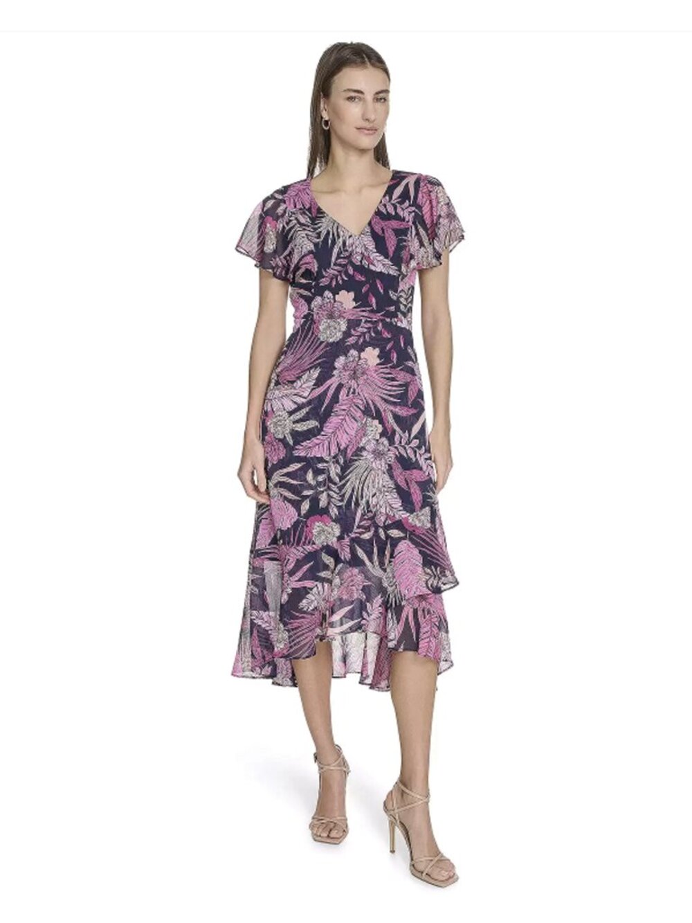 2/$98 💥🆕 Harper Rose Tropical Floral Navy/Pink MIDI Dress | Size 10 | 5601
